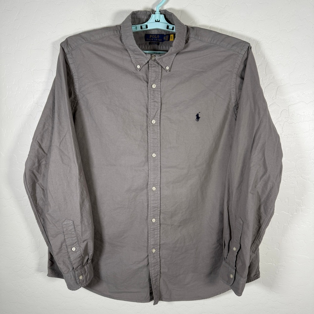 Polo Ralph Lauren Button Down Shirt Mens 2XL Grey Classic Fit Long Sleeve Oxford